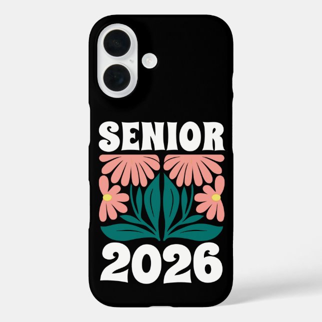 Senior 2026 Custom Retro Groovy Flowers Graduation Case-Mate iPhone Case (Back)