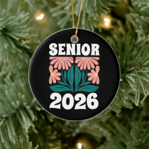 Senior 2026 Custom Retro Groovy Flowers Graduation Ceramic Ornament