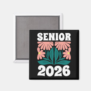 Senior 2026 Custom Retro Groovy Flowers Graduation Magnet