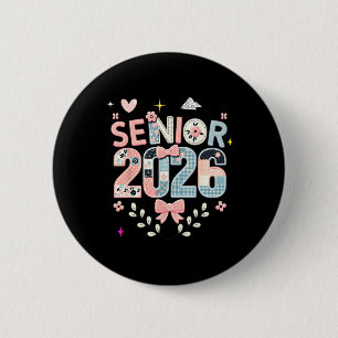 Senior 2026 Cute Floral Patch Graduation Bow Art 6 Cm Round Badge
