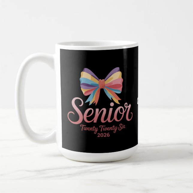 Senior 2026 Cute Rainbow Bow Graduation Coquette Coffee Mug (Left)
