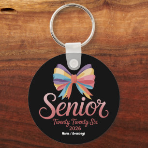 Senior 2026 Cute Rainbow Bow Graduation Coquette Key Ring