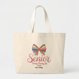 Senior 2026 Cute Rainbow Bow Graduation Coquette Large Tote Bag