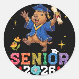 Senior 2026 Graduation Capybara Cl Of 26 Scholar G Classic Round Sticker