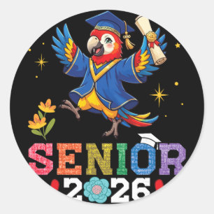 Senior 2026 Graduation Parrot Cl Of 2026 Scholar G Classic Round Sticker
