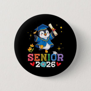 Senior 2026 Graduation Penguin Class of 26 Scholar 6 Cm Round Badge