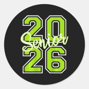 Senior 2026 Graduation Varsity Lime Green White On Classic Round Sticker