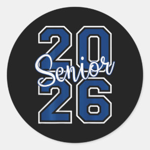 Senior 2026 Graduation Varsity Navy Blue White On Classic Round Sticker
