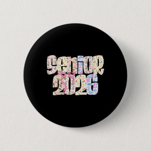 Senior 2026 Pastel Coquette Bow Floral Graduation  6 Cm Round Badge