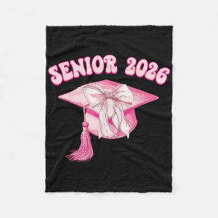 Senior 2026 Pink Coquette Bow Cap Cl Of 2026 Gradu Fleece Blanket