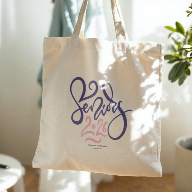 Senior 2026 Script Graduation Monogram  Tote Bag (Creator Uploaded)