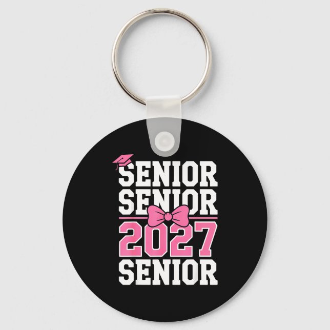 Senior 2027 Class Coquette Pink Key Ring (Front)