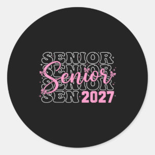 Senior 2027 class of 2027 pink coquette bow groovy classic round sticker