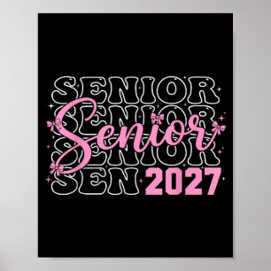 Senior 2027 class of 2027 pink coquette bow groovy poster