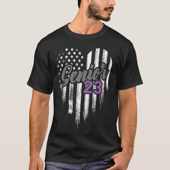 Senior 23 2023 Graduation Graduate American Flag H T-Shirt (Front)