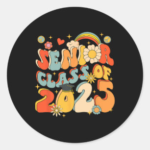 Senior 25 Cl Of 2025 Graduation School Retro Groov Classic Round Sticker