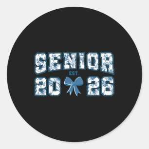 Senior 26 Graduation Cl Of 2026 Bow Blue Toile Flo Classic Round Sticker