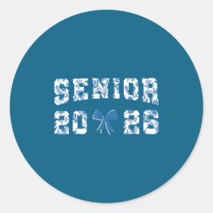 Senior 26 graduation class of 2026 bow blue toile classic round sticker