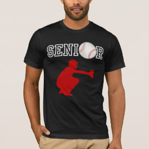 Senior Baseball Catcher Player Red Silhouette T-Shirt