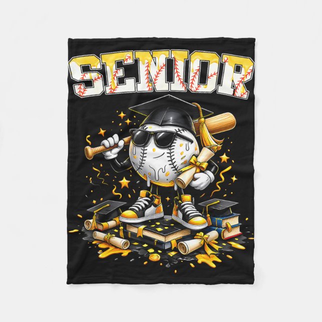 Senior baseball drip ice cream boy graduation fleece blanket (Front)