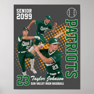 Senior Baseball Player Custom Photo Collage Green Poster
