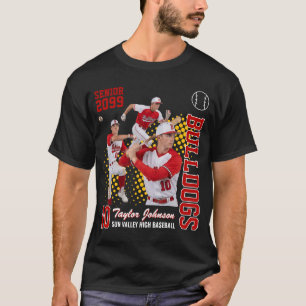Senior Baseball Player Custom Photo Collage Red T-Shirt