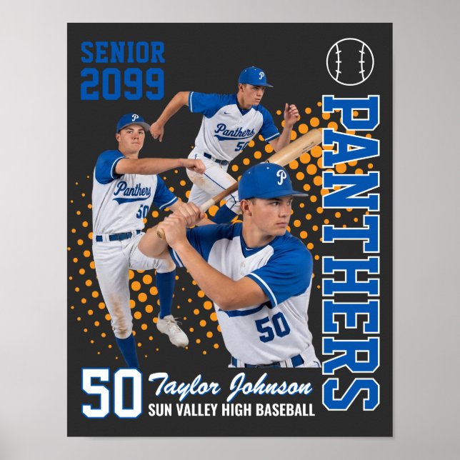 Senior Baseball Player Custom Photo Personalised Poster (Front)