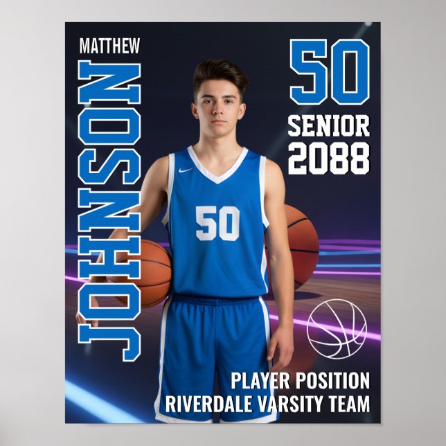 Senior Basketball MVP Player Portrait Photo Sports Poster (Front)