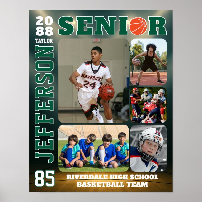 Senior Basketball Team Sports Custom Photo Collage Poster (Front)