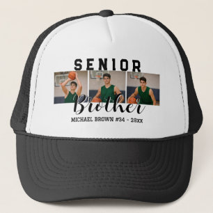 Senior Brother Custom 3 Photo Collage Basketball Trucker Hat