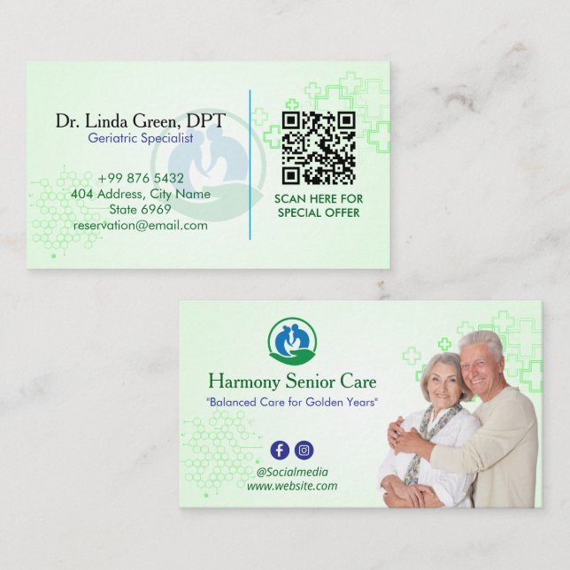 Senior Care Rehab | Green Medical  Business Card (Front/Back)