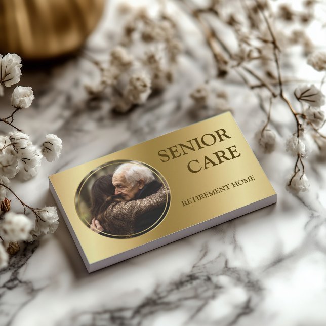 Senior Care Retirement Home Elderly Service Golden Business Card (Perfect for business)