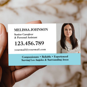 Senior Caregiver Elderly Care AQUA BLUE PHOTO Business Card