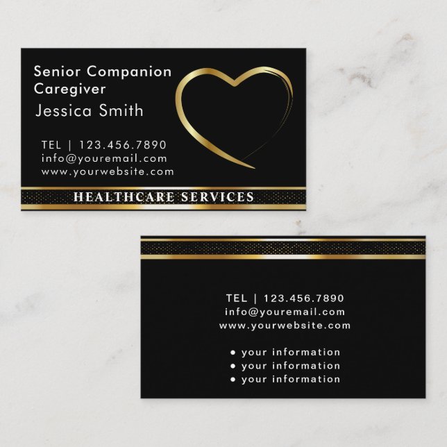 Senior Caregiver Golden Heart Design Business Card (Front/Back)