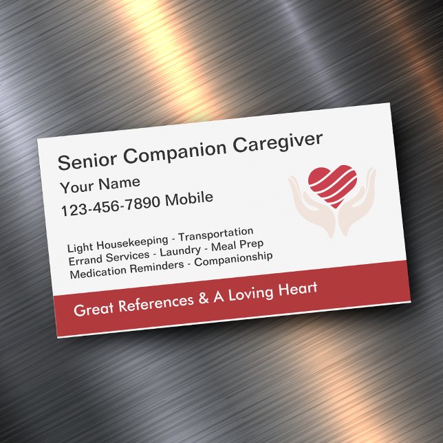 Senior Caregiver Heart And Hands Design Magnetic Business Card (Creator Uploaded)