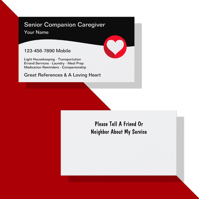 Senior Caregiver Loving Heart Design Business Card (Creator Uploaded)