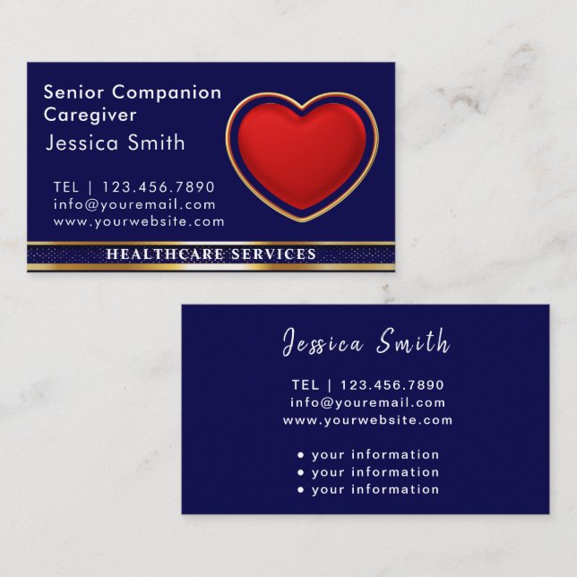 Senior Caregiver Modern Red Heart Medical  Business Card (Front/Back)