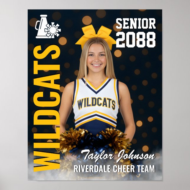 Senior Cheer Team Cheerleader Photo Gold Black Poster (Front)