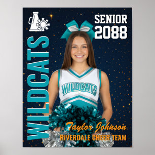 Senior Cheer Team Cheerleader Photo Gold Blue Poster