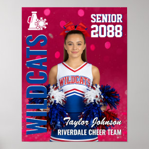 Senior Cheer Team Cheerleader Photo Pink Confetti Poster