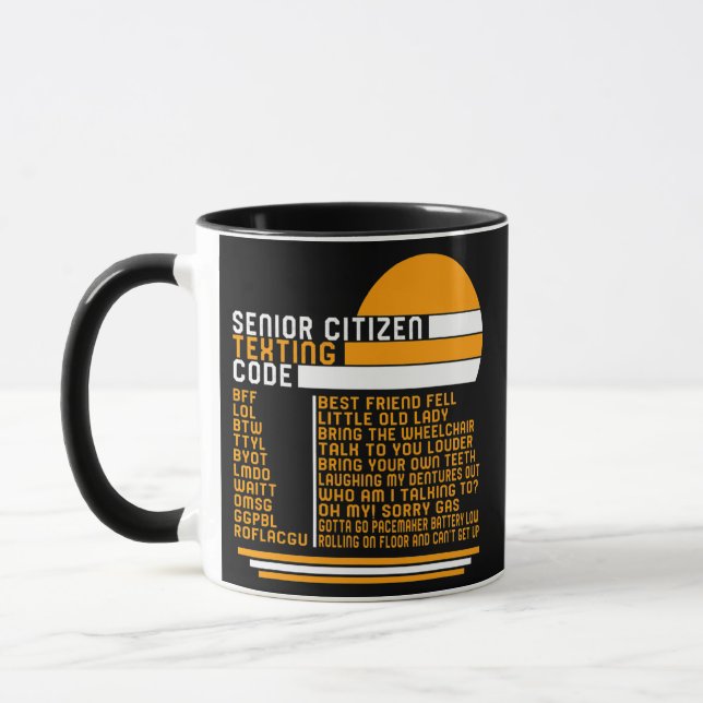 Senior Citizen Texting Code Grandma Or Grandpa Mug (Left)