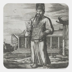 Senior Civil Servant Collecting Taxes, illustratio Square Sticker