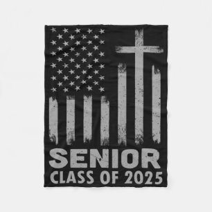 Senior Cl Of 2025 Usa Flag Cross Christian Graduat Fleece Blanket