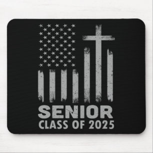 Senior Cl Of 2025 Usa Flag Cross Christian Graduat Mouse Pad