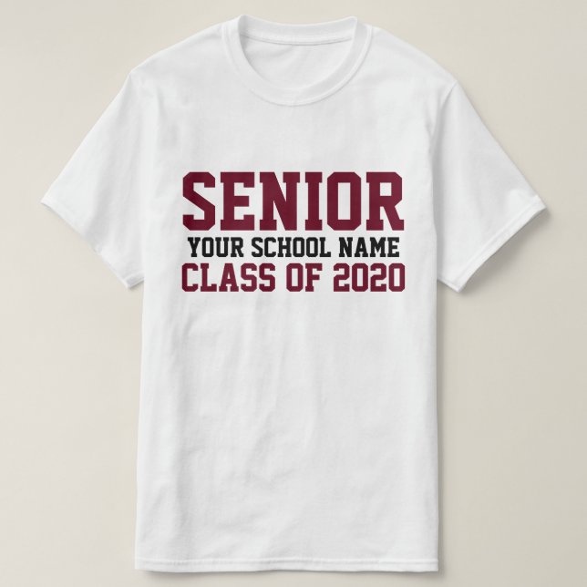 Senior Class of 2020 Maroon Custom Text Graduation T-Shirt (Design Front)