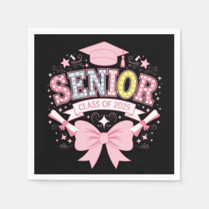 Senior Class Of 2025 Graduation Pink Coquette Bow Napkin