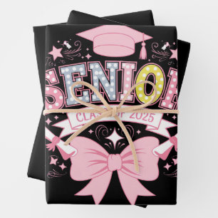 Senior Class Of 2025 Graduation Pink Coquette Bow Wrapping Paper Sheet