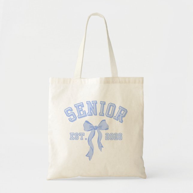 Senior Class of 2026 Blue Coquette Bow Tote Bag (Front)