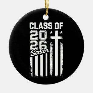 Senior Class Of 2026 Christian Jesus American Flag Ceramic Ornament