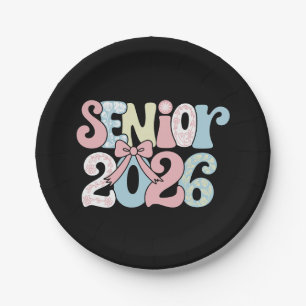 Senior Class Of 2026 Floral Bow Graduation 26 Grad Paper Plate